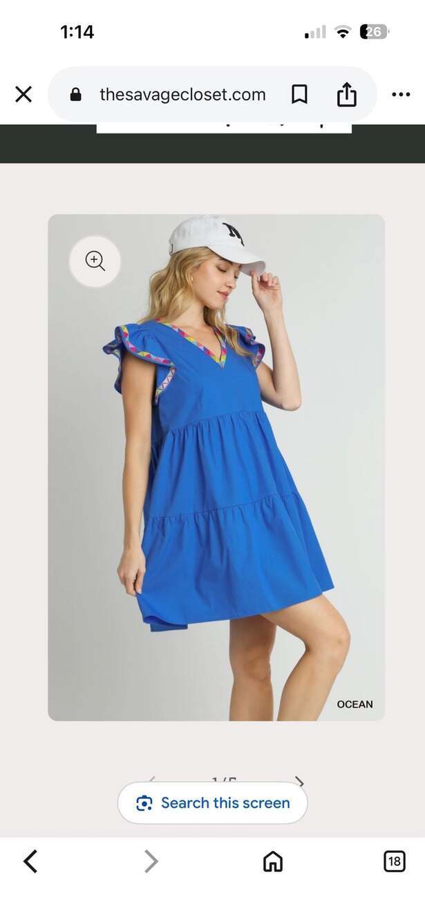 Umgee Royal Blue Embroidered Ruffle Sleeve Tiered Babydoll Mini Dress - Picture 2 of 9